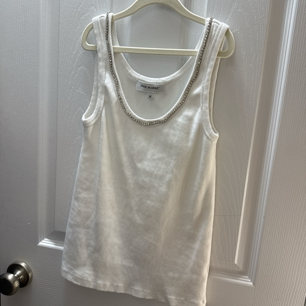 Pixie Market Tank w Crystal Neckline